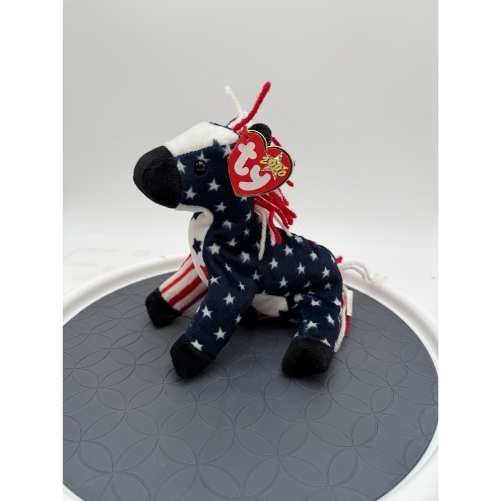Ty Beanie Baby Lefty 2000 Donkey Patriotic Red White Blue Retired With Tags